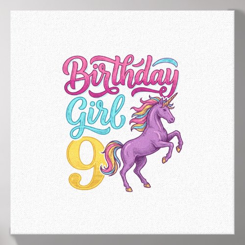 Birthday Girl 9 Unicorn Vintage Engraving Design_1 Canvas Photo Tile