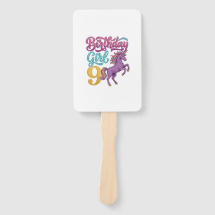 Birthday Girl 9 Unicorn Vintage Engraving Design_1 Hand Fan