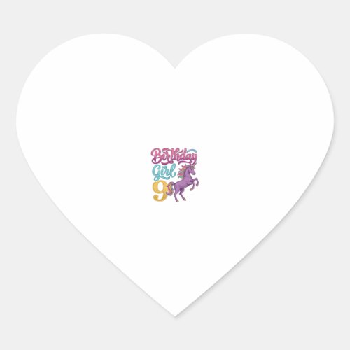Birthday Girl 9 Unicorn Vintage Engraving Design_1 Heart Sticker