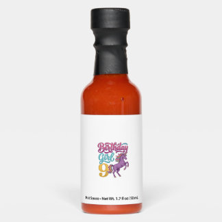 Birthday Girl 9 Unicorn Vintage Engraving Design_1 Hot Sauces