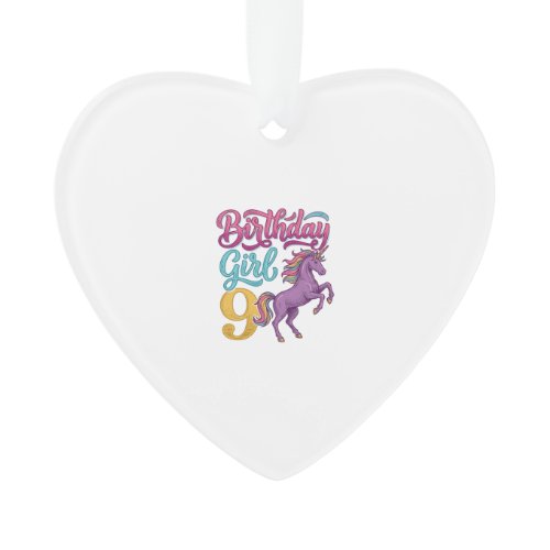 Birthday Girl 9 Unicorn Vintage Engraving Design_1 Ornament