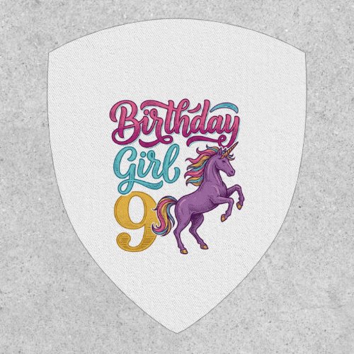 Birthday Girl 9 Unicorn Vintage Engraving Design_1 Patch