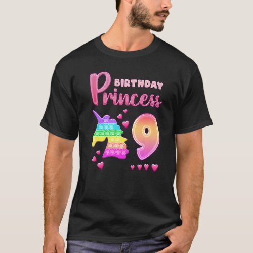 Birthday Girl 9 Year Old Unicorn Pop It Fidget Pop T_Shirt