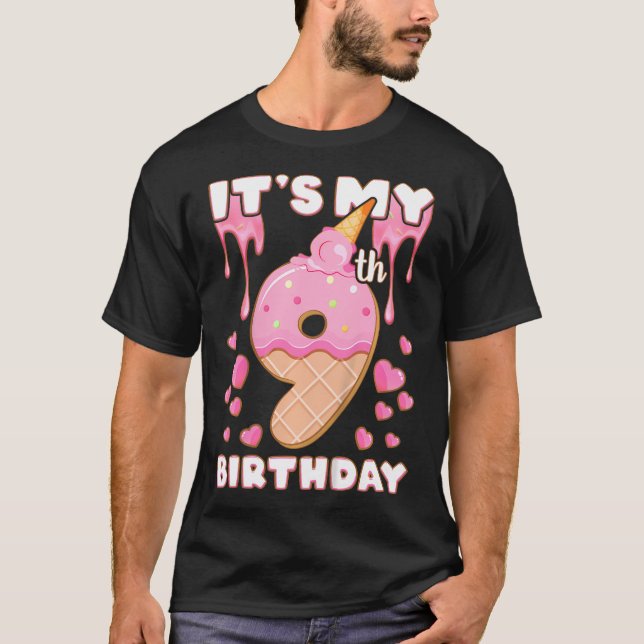 Birthday, Girl 9 years, Ice Cream, It's my 9th Bir T-Shirt (Front)