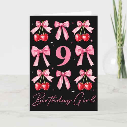 Birthday Girl 9th Birthday Cherry Coquette Bow 9 Y