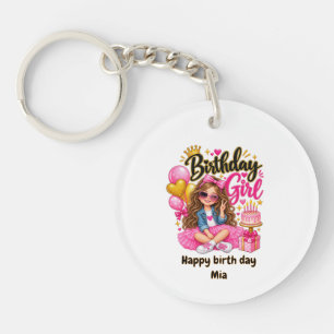 Birthday Girl Acrylic Keychain – Cute Pink & Gold 