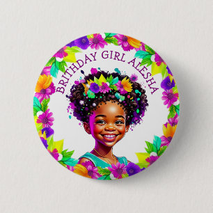 Birthday Girl African-American Girl Personalized Button