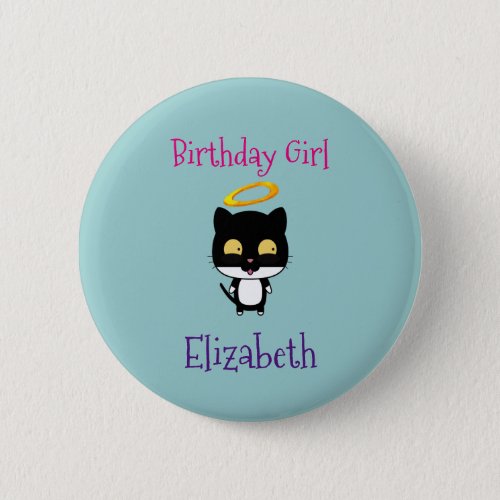 Birthday Girl Angel Halo Kitty Cat Personalized Pinback Button