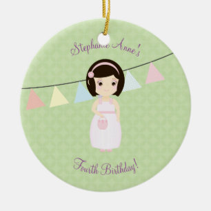 Birthday Girl at Gift Table Ceramic Ornament