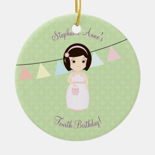 Birthday Girl at Gift Table Ceramic Ornament (Front)