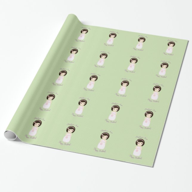 Birthday Girl at Gift Table Wrapping Paper (Unrolled)