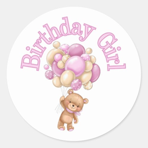 Birthday Girl Bear Baby Shower  Classic Round Sticker