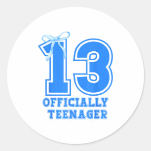 Birthday Girl Blue Coquette Bow 13 Years Old 13th Classic Round Sticker