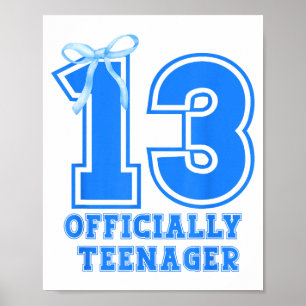 Birthday Girl Blue Coquette Bow 13 Years Old 13th  Poster