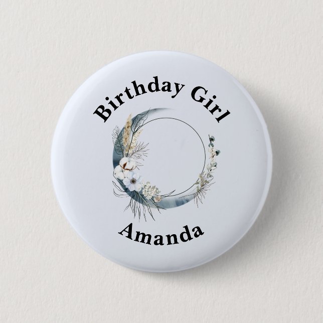 Birthday Girl Blue Crescent Moon Button (Front)