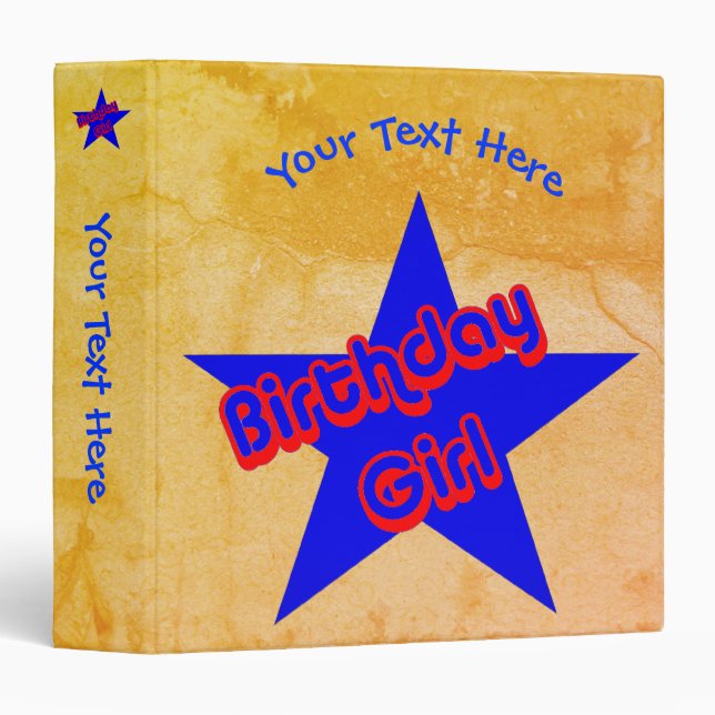 Birthday Girl Blue Star Personalized  3 Ring Binder (Front/Spine)