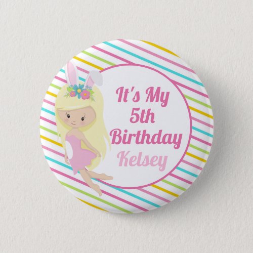 Birthday Girl Bunny Fairy Cute Custom Blond Button
