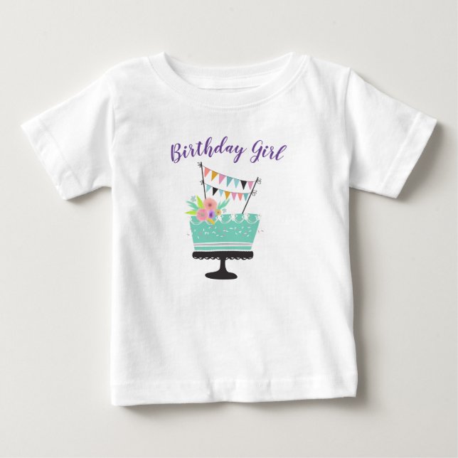 birthday girl cake celebration monogram baby T-Shirt (Front)