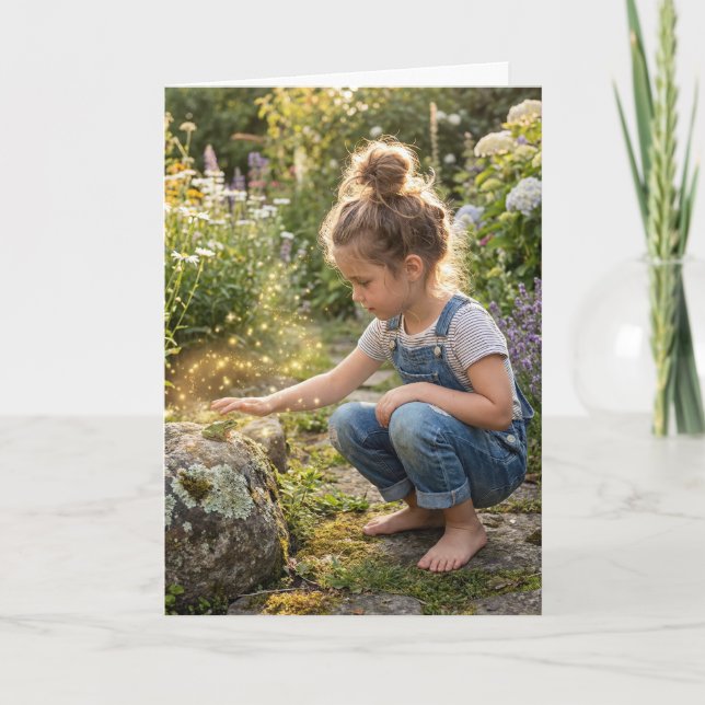 Birthday Girl Casting a Spell on a Frog Card (Front)