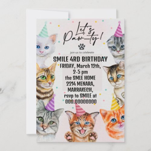 birthday  girl cat girls cats kitten cute invitation