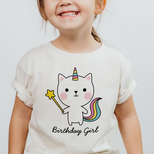 Birthday Girl Cat Unicorn with Wand T_Shirt