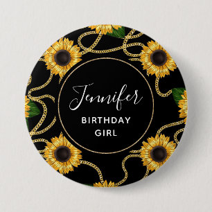 Birthday Girl Classy Yellow Sunflowers Pattern Button