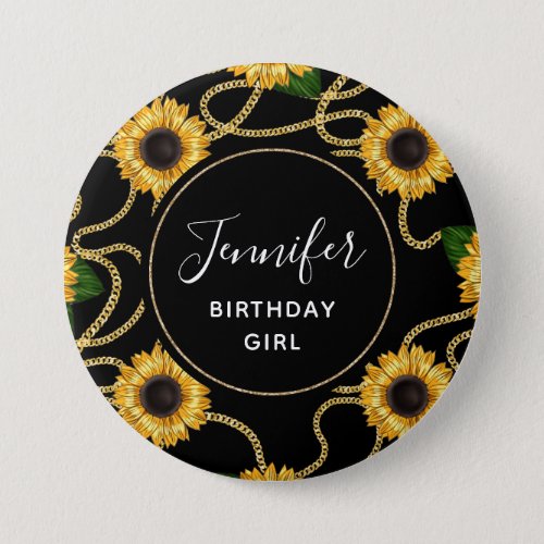 Birthday Girl Classy Yellow Sunflowers Pattern Button