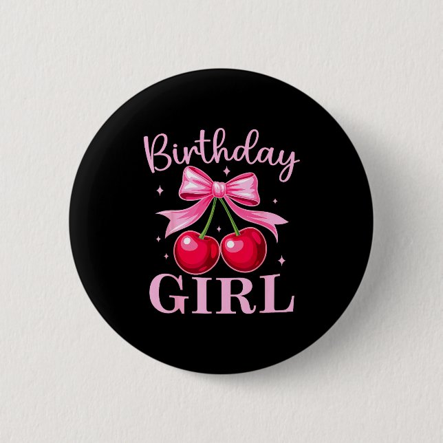 Birthday Girl Coquette Bow Cherry Birthday Girls W Button (Front)