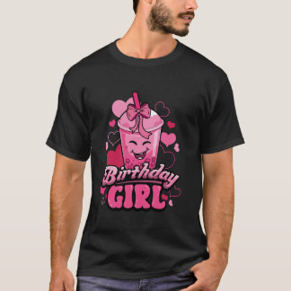 Birthday Girl Coquette Bow Cute Boba Bubble Milk T T-Shirt