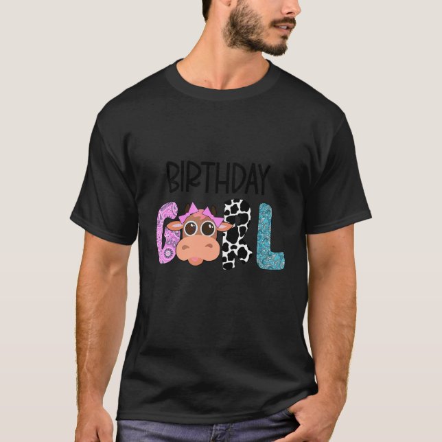 Birthday Girl Cow Farm Birthday Matching Family T-Shirt (Front)