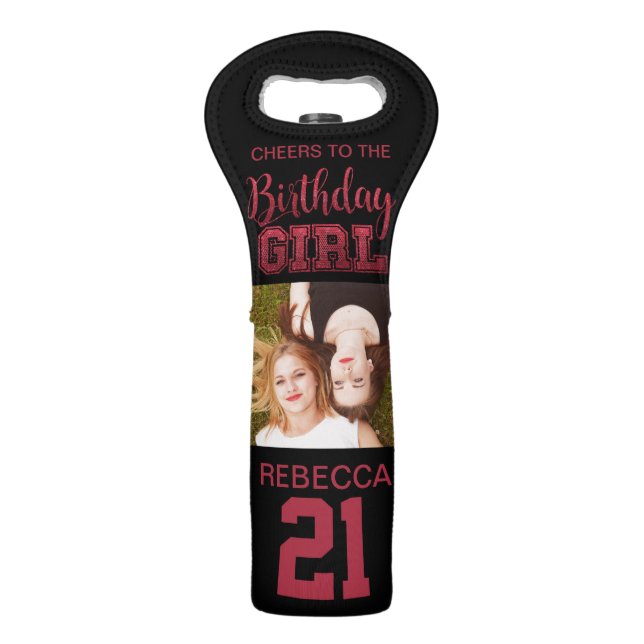 Birthday Girl Custom Photo Any Age Birthday Wine Bag (Front)