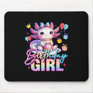Birthday Girl Cute Axolotl Birthday Party Kids Gir Mouse Pad