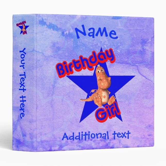 Birthday Girl Cute Dinosaur Personalized  3 Ring Binder (Front/Spine)