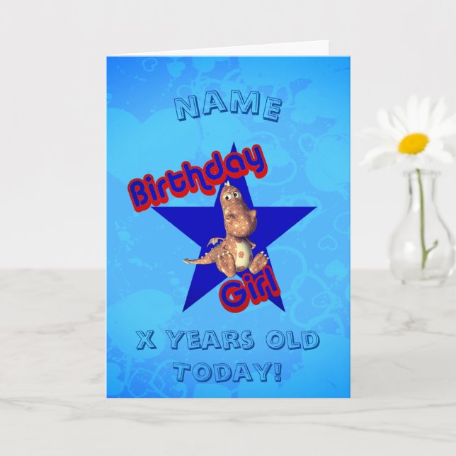 Birthday Girl Cute Dinosaur Personalized Birthday  Card (Small Plant)