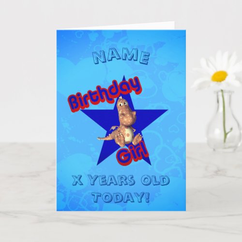 Birthday Girl Cute Dinosaur Personalized Birthday  Card