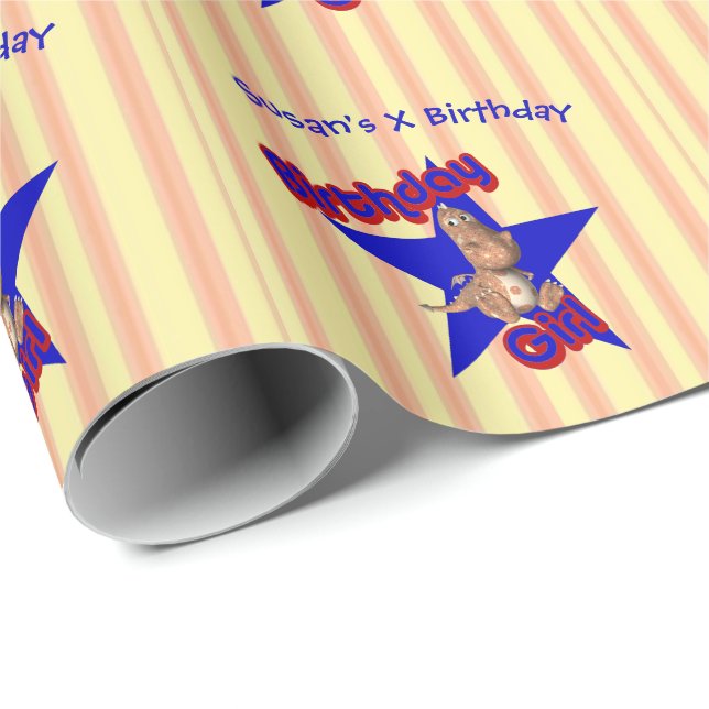 Birthday Girl Cute Dragon  Wrapping Paper (Roll Corner)
