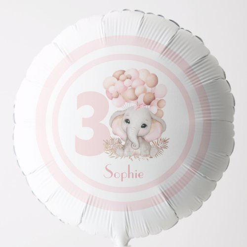 Birthday Girl Cute Elephant Pink Personalized Balloon