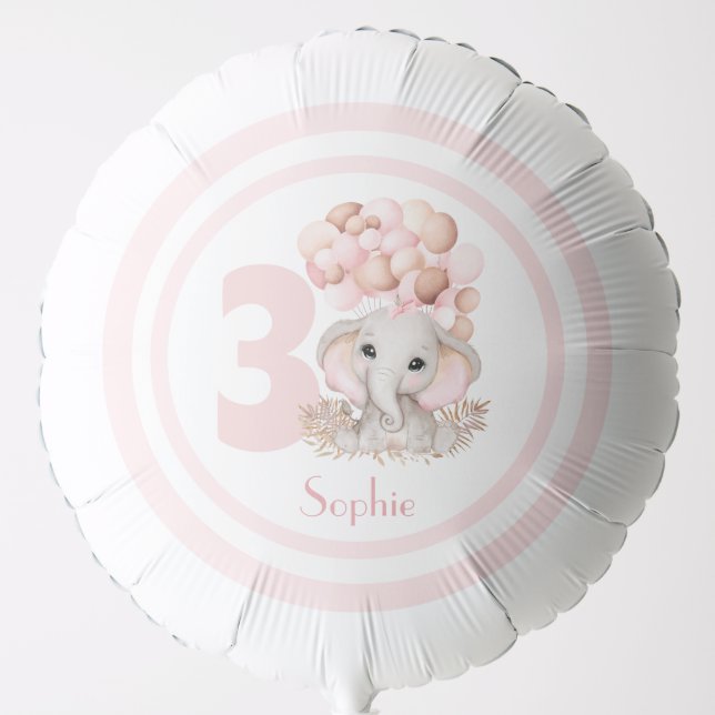 Birthday Girl Cute Elephant Pink Personalized Balloon (Front)