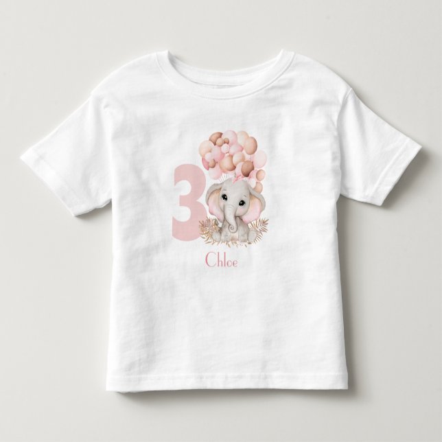 Birthday Girl Cute Elephant Pink Personalized Toddler T-shirt (Front)