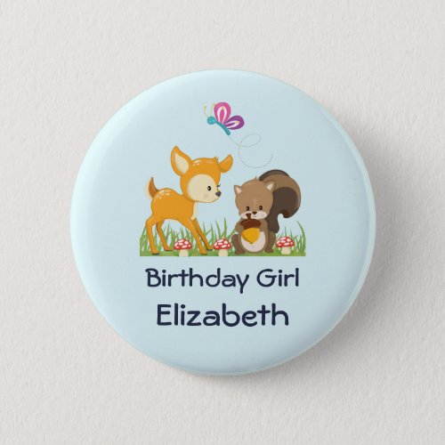Birthday Girl Cute Forest Animals Button