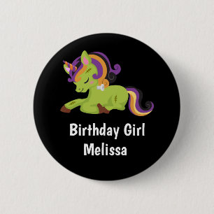 Birthday Girl Cute Frankenstein Unicorn Halloween Button