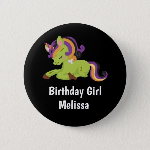 Birthday Girl Cute Frankenstein Unicorn Halloween Button