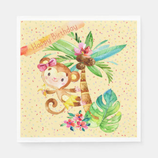 Birthday Girl, Cute Little Monkey Napkins