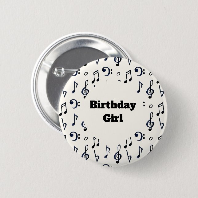 Birthday Girl - Cute Musical Notes Pattern Button (Front & Back)