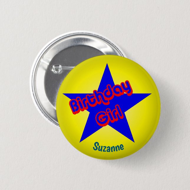Birthday Girl Cute Personalized Button (Front & Back)