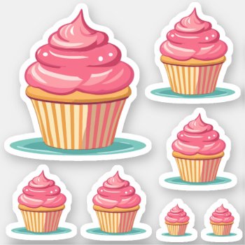 Birthday Girl Cute Pink Cupcakes Sticker by DoodleDeDoo at Zazzle