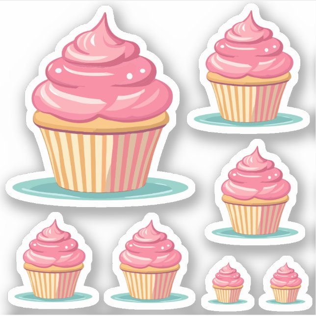 Birthday Girl Cute Pink Cupcakes Sticker (Front)