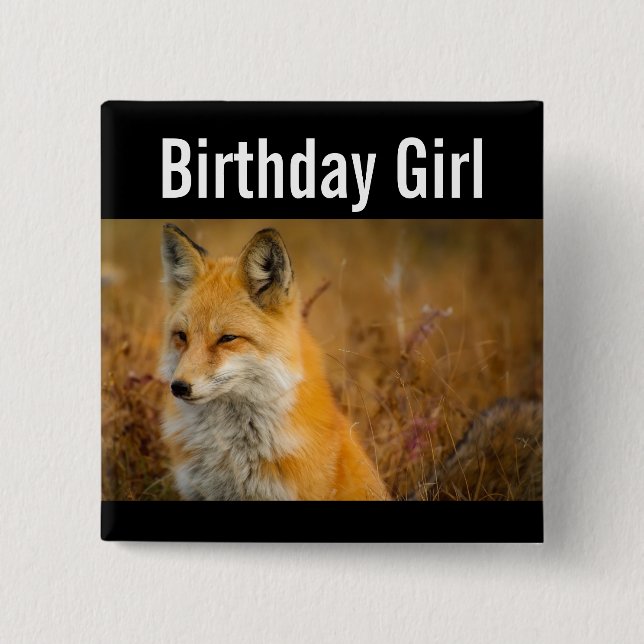 Birthday Girl Cute Red Fox Nature Photography Button (Front)