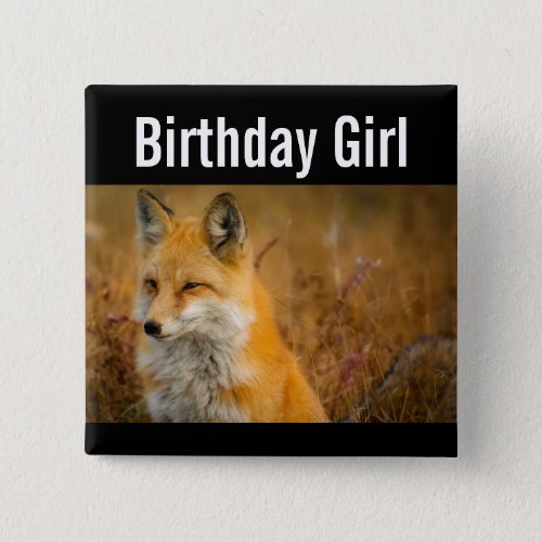 Birthday Girl Cute Red Fox Nature Photography Button
