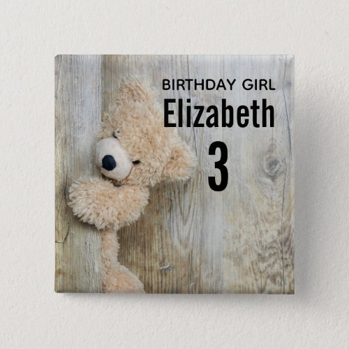 Birthday Girl Cute Stuffed Bear Photo Button